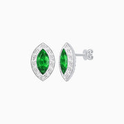 Art Deco Inspired Marquise Cut Stud Earrings with Baguette Diamond Halo - Shahin Jewelry
